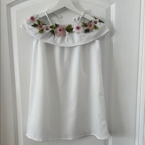 White Dress with Floral Embroidery by PopReal, Size 130 (8 US)